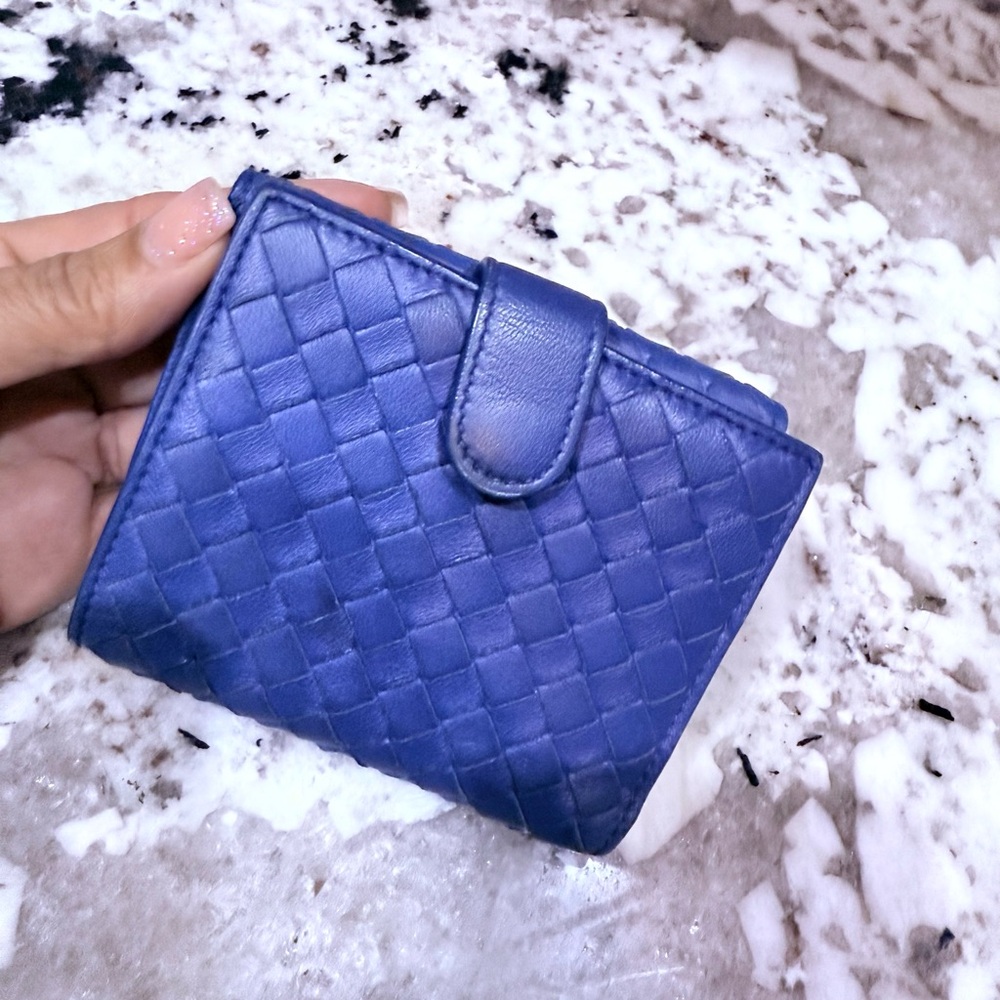 Authentic Bottega Blue Woven Leather Wallet